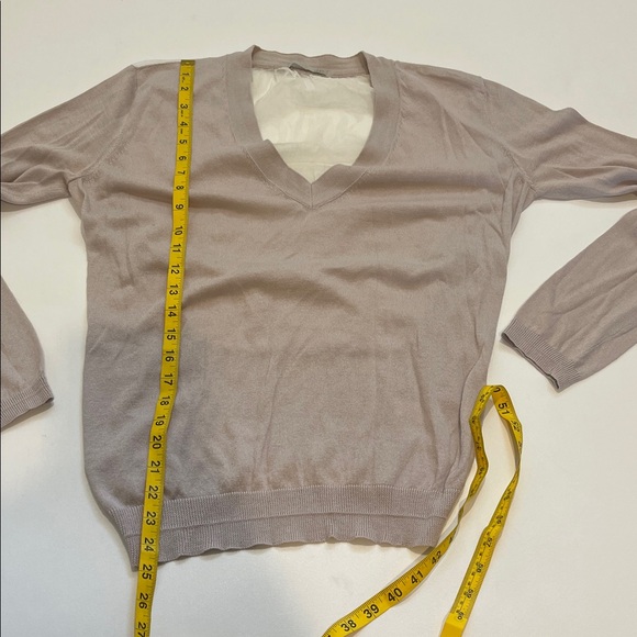 Skin Women’s V-Neck Lightweight Sweater in Dusty Taupe Mesh Back - Picture 3 of 8